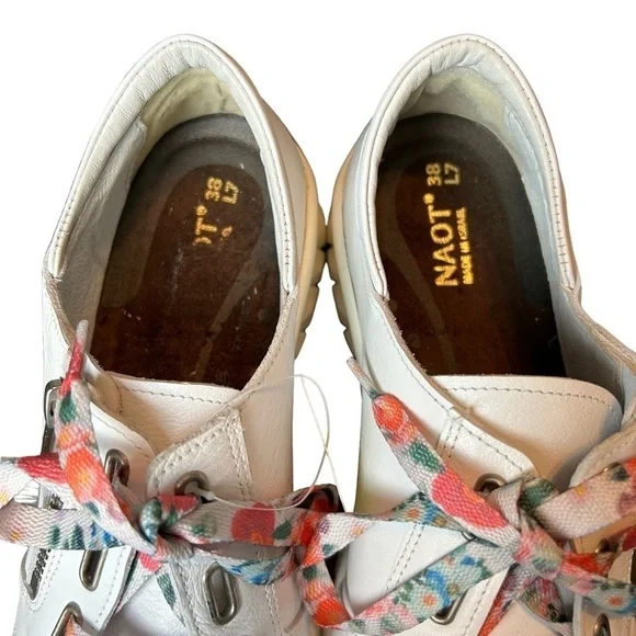 NAOT Eliot’s Top Quality White Leather Lace Up Side Zip Slip Sneakers - Picture 5 of 16